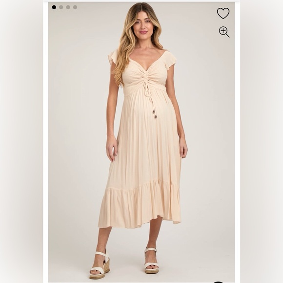 Smocked Ruched Ruffle Hem Maternity
Midi Dress - Picture 1 of 3